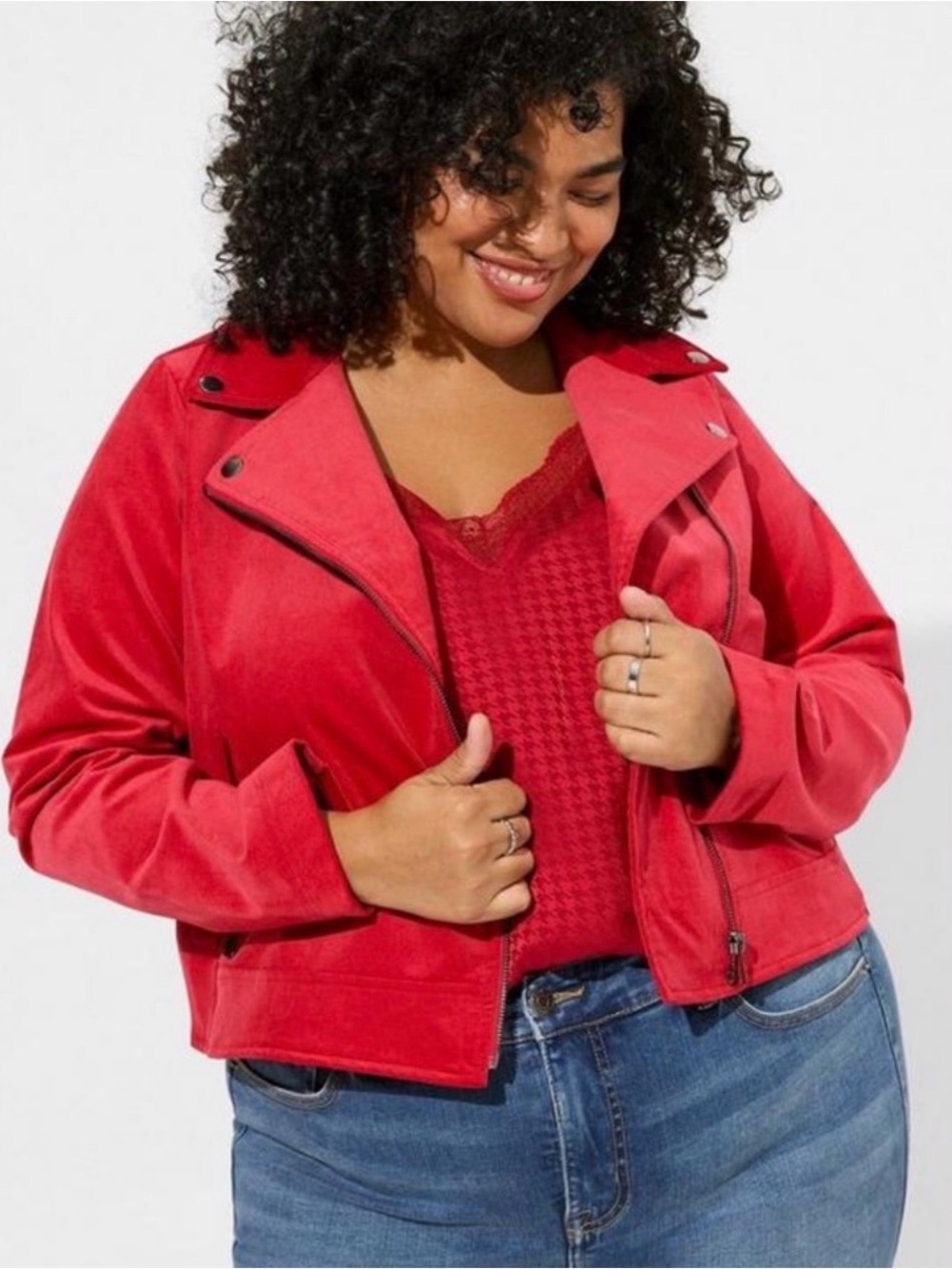 torrid Red Plus-Size Faux Suede Moto Jacket